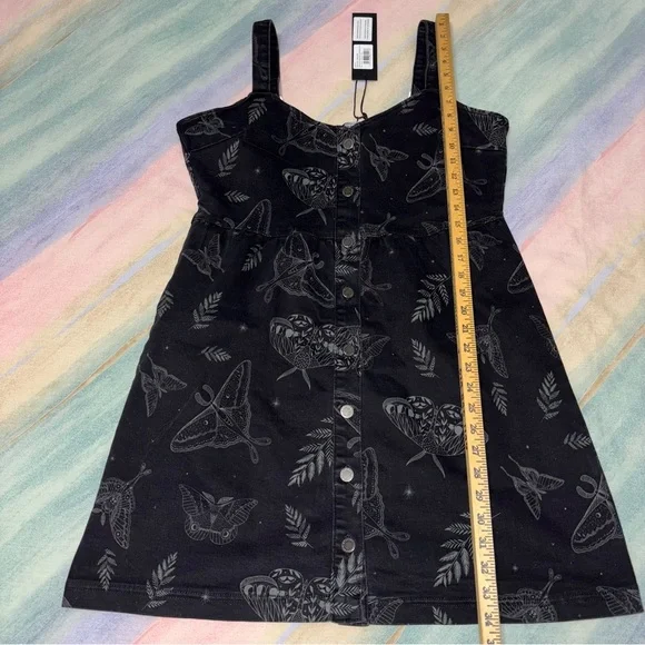 NWT Disturbia Callopistria Moth Print Denim Mini Apron Dress size 10 - Picture 12 of 12
